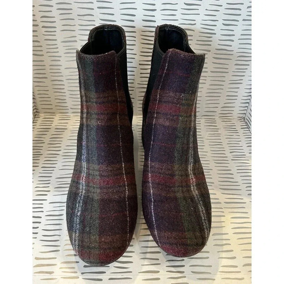 Coach  Tia Wool Plaid Print Green Bootie Pull On Ankle Boots Womens Size‎ 7 - Picture 5 of 9